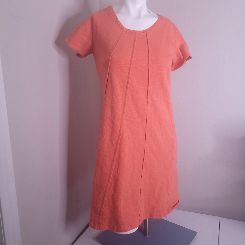 Soft Surroundings XS dress sleeveless fringe texture fray orange crew neck shift